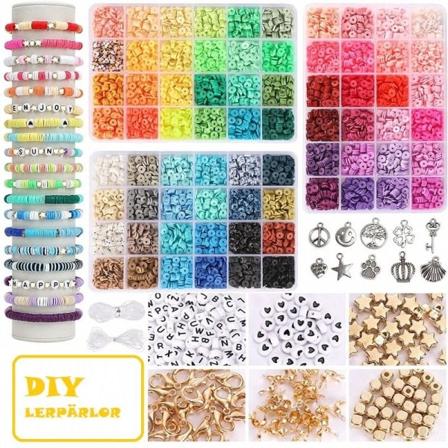 DIY lerperler sæt flade runde polymer lerperler til smykkefremstilling som billedet viser