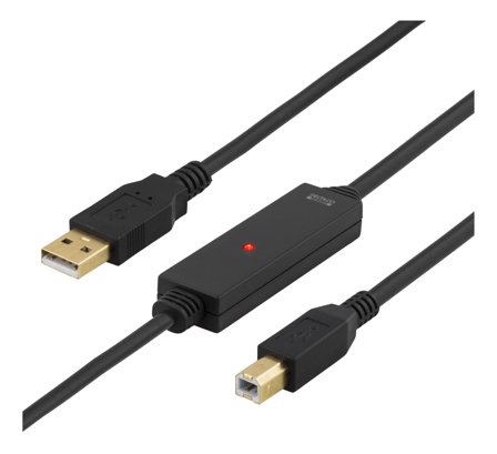 Deltaco PRIME USB 2.0 cable Type A male - Type B male, active, 10m, black