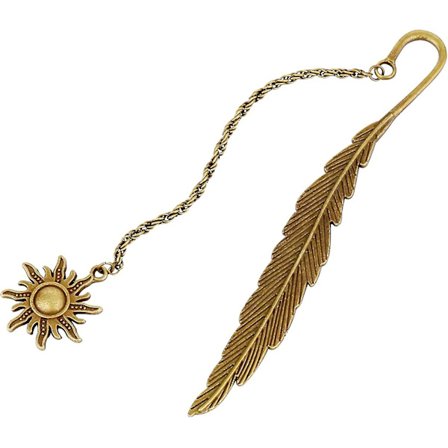 Metal Bogmærker med Fjer til Børn, Piger, Kvinder, Mænd - Bogmærker til Bogelskere - Cool, Sød, Vintage Markør - Sol, Efterår, Kobberfarve - 1 stk.