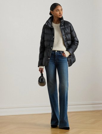 Lauren Ralph Lauren Metallic Quilted Funnelneck Down Coat - Black - XL