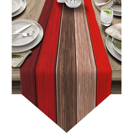 Bordløper Rød Oransje Lin Tretstruktur Stripe Farmhouse Rusti