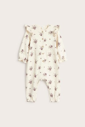 Newbie | Kukkakuvioinen haalari röyhelöllä | Vaaleanbeige