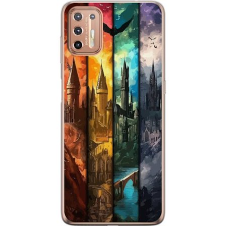 Kompatibel Mobilcover til Motorola Motorola Moto G9 Plus Fire magiske slotte i forskellige elementfarver, episk fantasykunst med ild vand luft og mør