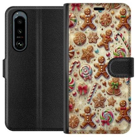 Kompatibelt Plånboksfodral till Sony Sony Xperia 5 III Julmotiv med pepparkakor, polkagrisar och färgglada julgodisar