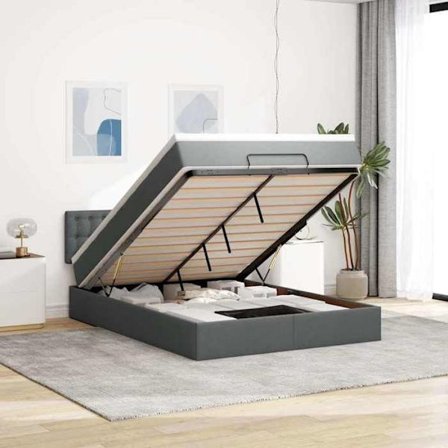 Maison Exclusive - Ottoman säng med madrass och LED mörkgrå 140x200 cm tyg