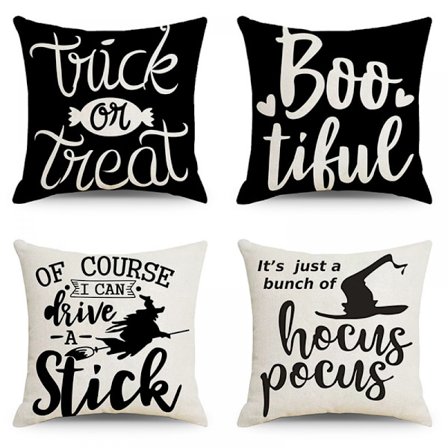 4 stk. Halloween Heks Dekorativt Pudebetræk (45*45cm) til Stue, Soveværelse, Seng, Sofa, Café, Bil