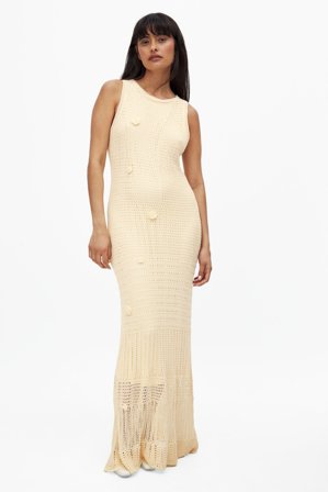 NA-KD - Strikket maxikjole med hekling - Sommerkjoler - Beige - Medium