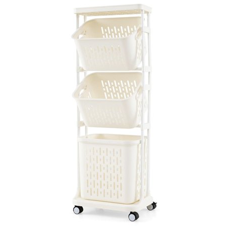 3-etagers vasketøjsvogn med hjul, 3 kurve, metalramme