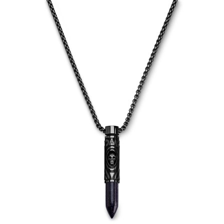 Rico | Collier avec pendentif balle en acier inoxydable noir et pierre de sable bleu pour hommes - Chaînes en acier