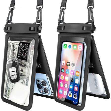 Dobbelt Vandtæt Telefonpose - 2 Pak, Vandtæt Telefon Lanyard Etui med iPhone 15/14/13/12 Pro Max/Pro/8 Plus, Galaxy S22/S21/S20/S10/Note 20 7 inches