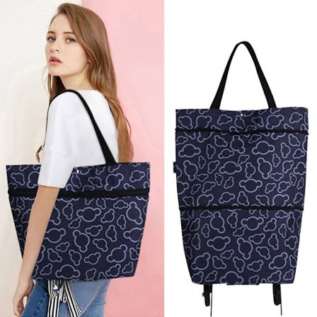 Sammenleggbar handlevogn med hjul, sammenleggbar, multifunksjonell handlenett for kvinner, gjenbrukbar, stor kapasitet