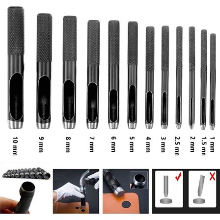 10 stk. læder syl 0,5 mm - 5 mm læderværktøj til læderurremme, bælter, lærred, papir, plast 12 stk.