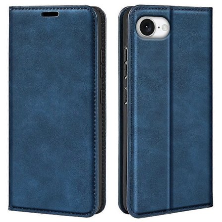 Fodral för iPhone 16e, Skinn Touch Läder Plånbok Mobilskal - Grå