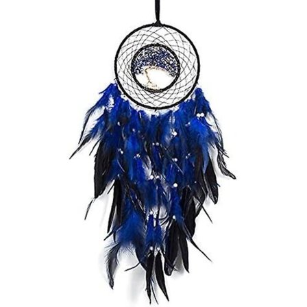 Drømmeagtig dybblå livets træ drømmefanger vægdekoration med helbredende krystalsten håndlavet fjer drømmefangere dekoration vægophæng til piger