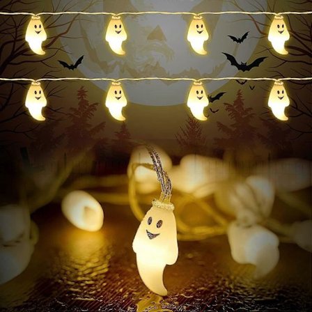 Halloween Lyslenke, LED Spøkelseslys for Utendørsdekorasjon med 2 Moduser for Konstant/Blinkende Lys, 3 meter 20 LED-lys for Innendørs Halloween-