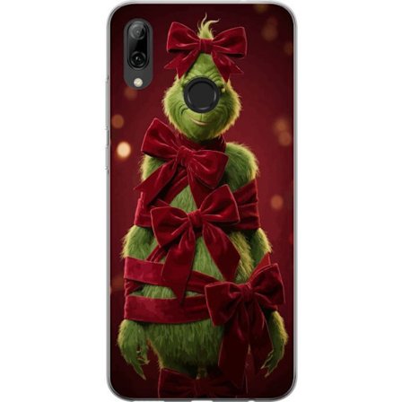 Yhteensopiva Puhelinkuori Huawei Huawei P smart 2019 Grinchi-hahmo koristeltu punaisilla samettinauhoilla juhlavassa studiossa, leikkisällä ja humor