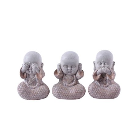 Buddha-koristesetti, 3 kpl, polyresiini, terrakotanharmaa