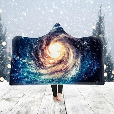 Julsemester Adventskalender Vinter Stjärnhimmel Mönster Bärbar Filt Huvad Filt Tjock Varm