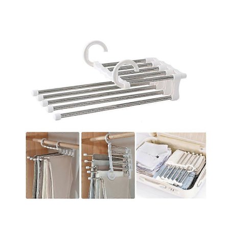 Monitoiminen taikahousuripustin ruostumattomasta teräksestä, viisi yhdessä housuripustin, laajennettava ripustin, säilytys, kokoontaitettava 