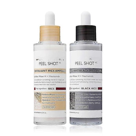 2 stk. Peel Shot Exfoliant Rice Ampoule Duo, Hvid & Sort Ris Eksfolierende Scrub Sæt til Ansigt & Krop, Fjerner Døde Hudceller & Hudorme