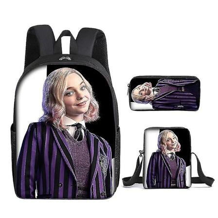 Tredelt sæt Wednesday Addams Adams Wednesday Duffel taske Rygsæk sæt Skole taske Skuldertaske Blyant taske Børns legetøj Gaver 3PC-9