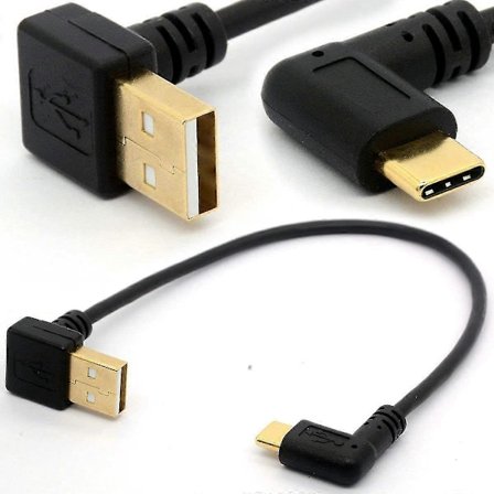 90 Graders USB 2.0 til Type C Højre/Venstre Vinklet Han Kabel Guldbelagt USB C Forlængerledning Dataoverførsel Synkroniseringskabel (90Type C- USB 2.0