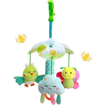 Hängande skallerleksaker för bebis 6-12 månader, musikaliska plyschleksaker bilbarnstol mobil leksak