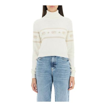 Chiara Ferragni Collection Chiara ferragni lurex maxilogo short sweater Hvid, Dame