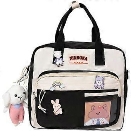 Kawaii ryggsäck med söta stift och plyschhänge flicka axelväska skolväska söt ryggsäck reseväska (Svart)