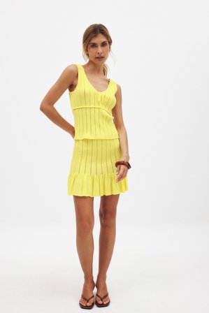 NA-KD Jupe courte en maille à volants - Jupes en tricot - Jaune - XS (EU 32)