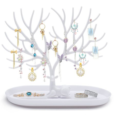 Gevir Træ Smykkestativ Med Bakke, Smykker Hængende Træ Stativ, Smykker Organizer Display Holder Tårn Til Halskæde Øreringe Armbånd Ring