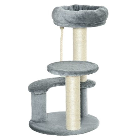 Grey Cat Tree 3-tier med hængekøje og sisal