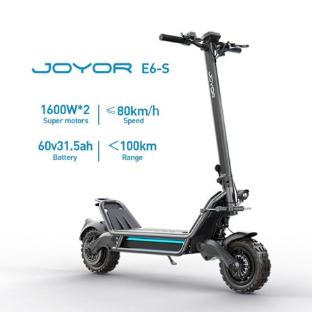 Elscooter JOYOR E6-S elektrisk skoter - 1600W*2 motorer 60V31.5AH Batteri 85KM Räckvidd Skivbromsar - Svart