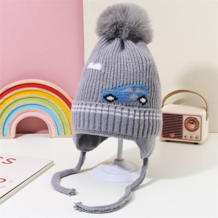 Baby Boy Bonnet Fur Ball 8 8