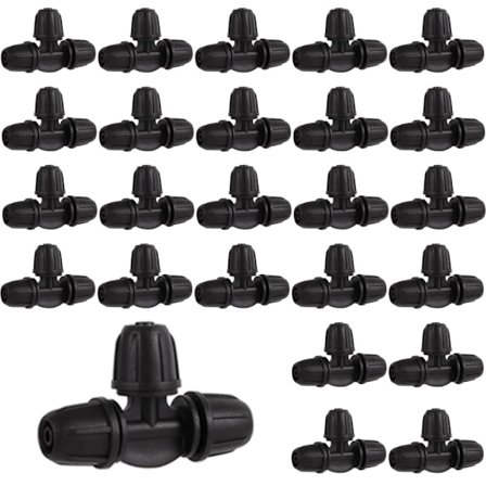 25-pak 1/4" vandingskoblinger – låst 3-vejs T-kobling til 6 mm drypslange, drypvandingssystem_OF