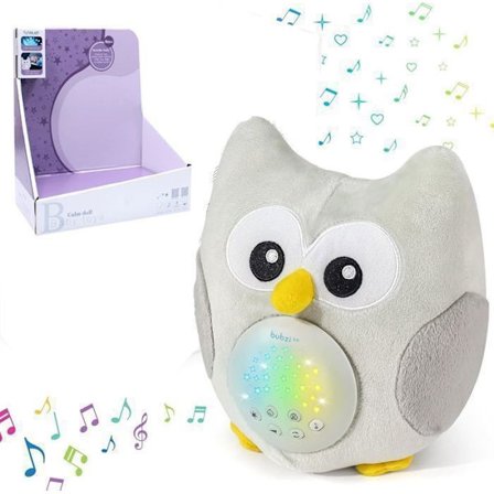 (Grå) Baby Nattlampa med Gråtsensor Aktiverad av Barnsömn Mjuk Uggla - Babygåva Plysch Vaggvisa Baby-Ljud Vit med 10 Ljud
