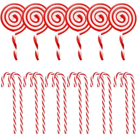 18 st julgodisdekorationer i form av klubbor och sockerrör