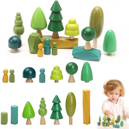 Trælegetøjs Sæt med 14 Træer - Sortering, Stabling og Balance