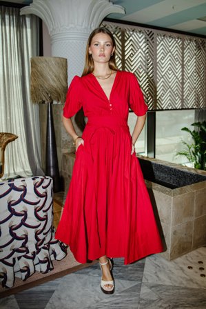 MISSMAYA - Maria Dress City Red Poplin (PRE-ORDER. DEL: WEEK 3) - XL