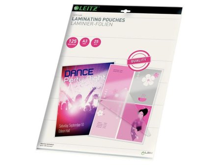 LEITZ Laminat A3 125mic klar 25/fp - Lyreco - Kontorsmaskiner - Laminering - Laminat - A3