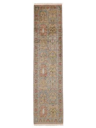 76X306 Tappeto Orientale Kashmir Puri Di Seta Passatoie Marrone/Arancione (Seta, India)