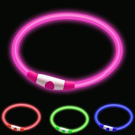 LED-hundekrage, Glødende Lys Krage for Hunder, Ultra Lys USB Oppladbar Klippes til Størrelse - Oppladbar Batteri - Økt Synlighet & Sikkerhet Pink