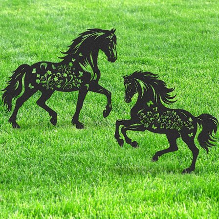 Blomstret Hestehavepynt i Metal - 2-delt Hul Hesteplænepyntsæt [YDE]