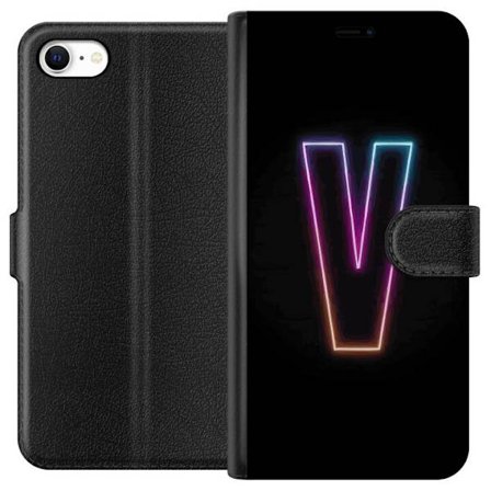 Kompatibel Tegnebogsetui til Apple Apple iPhone 6s Neonbogstav V i farvegradueret lys mod sort baggrund, minimalistisk design med tydelig glød og mod