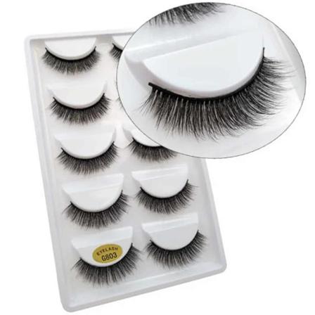 5-par Lösögonfransar 3d Faux Mink - G803 Svart Svart
