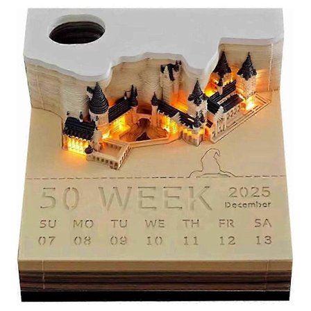 Tidstycke Kalender, 2025 Bordskalender Memoblock, 3D Magiskt Slott Tidstycke Anteckningsblock med Lampor