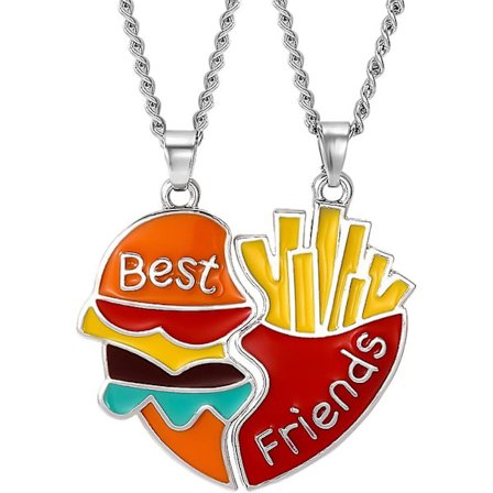 2 stk. Venskabshalskæde til kvinder 2-delt venindehalskæde Burger og Pommes Frites Statement Halskæde Teen Pige Smykker