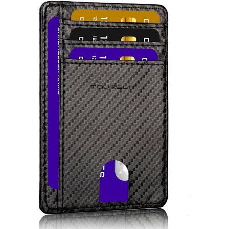 Reise Minimalistisk Slim Frontlomme Lommebok for Menn Kvinner, RFID Blokkering Kredittkortholder Etui (Karbonfiber Svart)