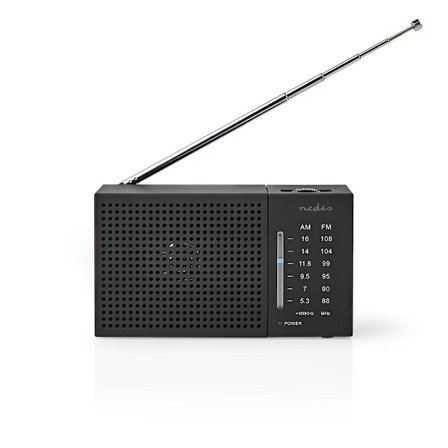 FM-radio | Portabel design | AM / FM | Batteridriven | Analog | 1.5 W | Svart Vit Skärm | Bluetooth | Hörlursuttag | Svart