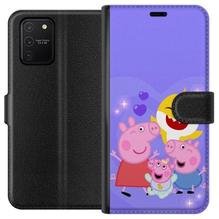 Kompatibel Tegnebogsetui til Samsung Galaxy S10 Lite Peppa Gris mønster med hjerter, sommerfugle og venner, lyserød baggrund i bløde børneillustra